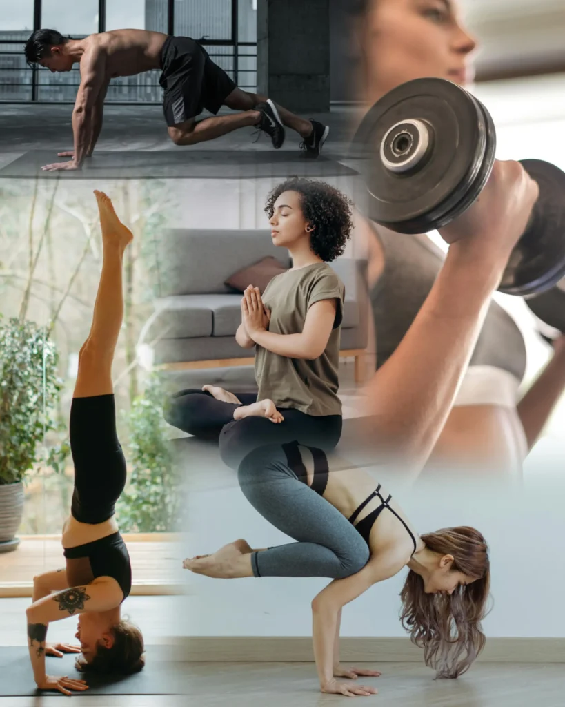 Exercícios de treino funcional, yoga e mobilidade com halteres em casa ou ao ar livre